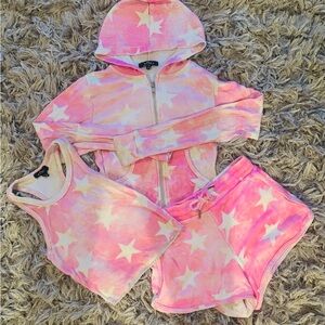 Flowers by Zoe 3-Piece Pink and White Set - Hoodie, Tank & Shorts (Kids XL)